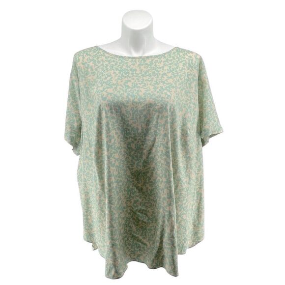 Ava & Viv Green Print Reversible Rayon Top 4X – Short Sleeve, Button Back, NWT - Picture 1 of 17